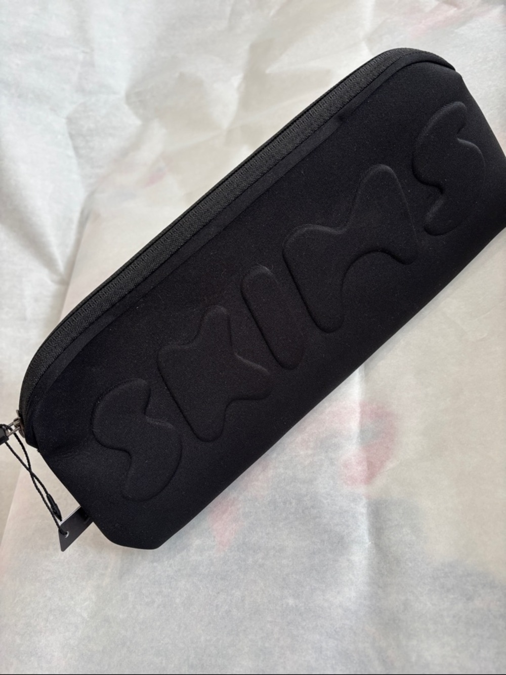 SKIMS Black Embossed Neoprene Zip Pouch